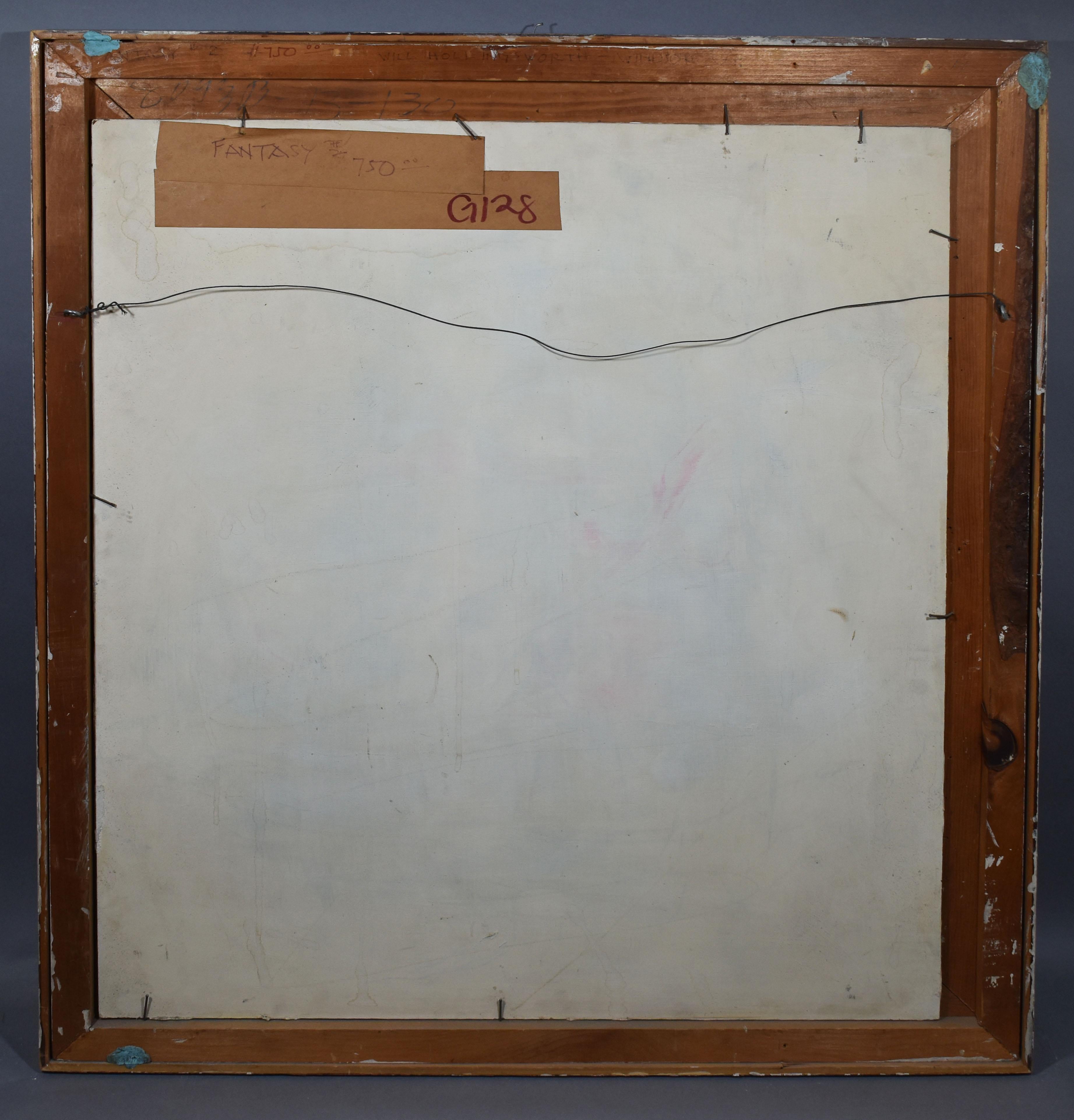 Vintage American modernist abstract oil painting.  Oil on board, circa 1940.  Unsigned.  Displayed in a modernist frame.  Image size, 27.5