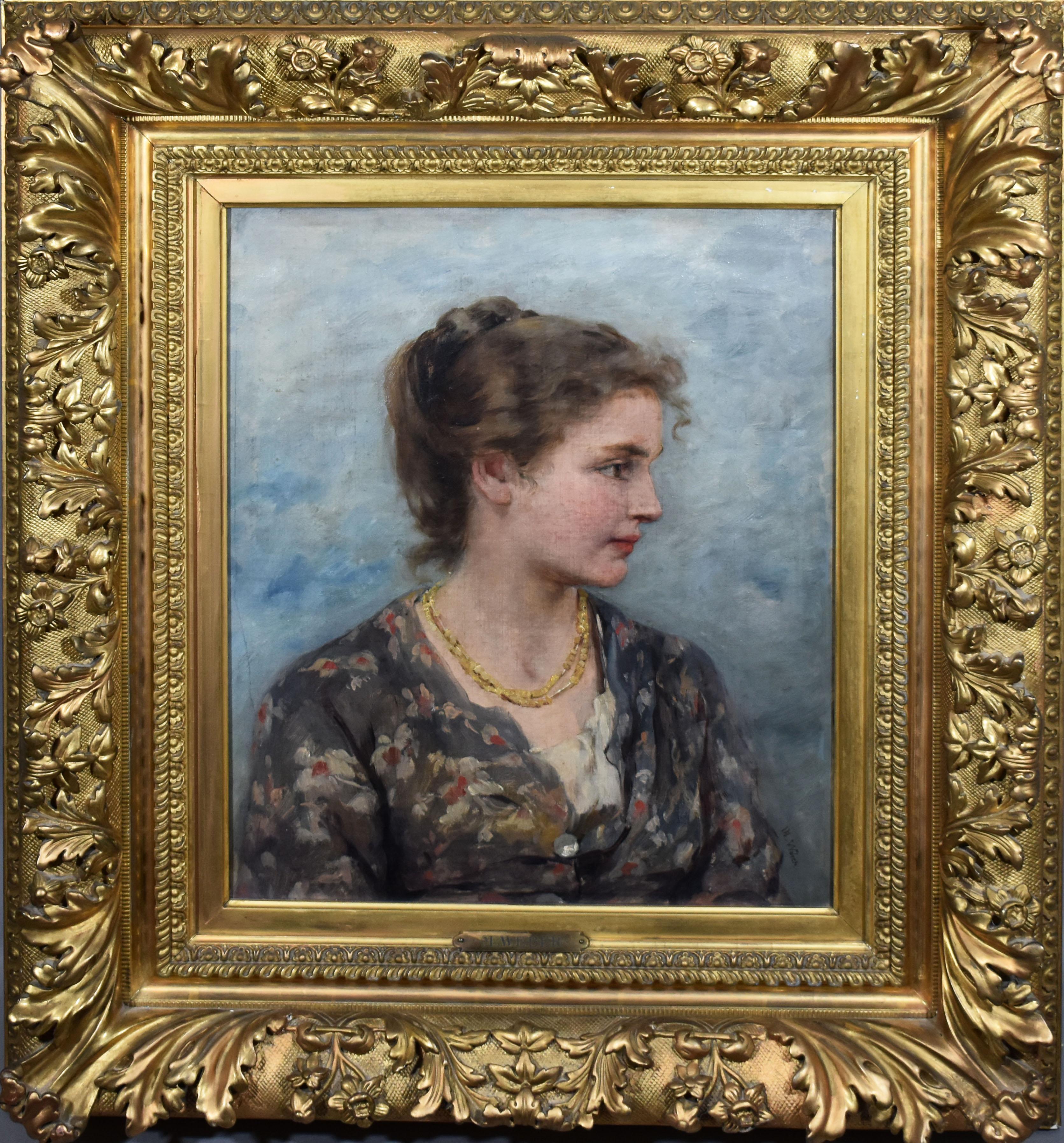 Marie Philips-Weber Portrait Painting - Antique Impressionist Classical Young Woman Portrait Signed 1890 Oil Painting