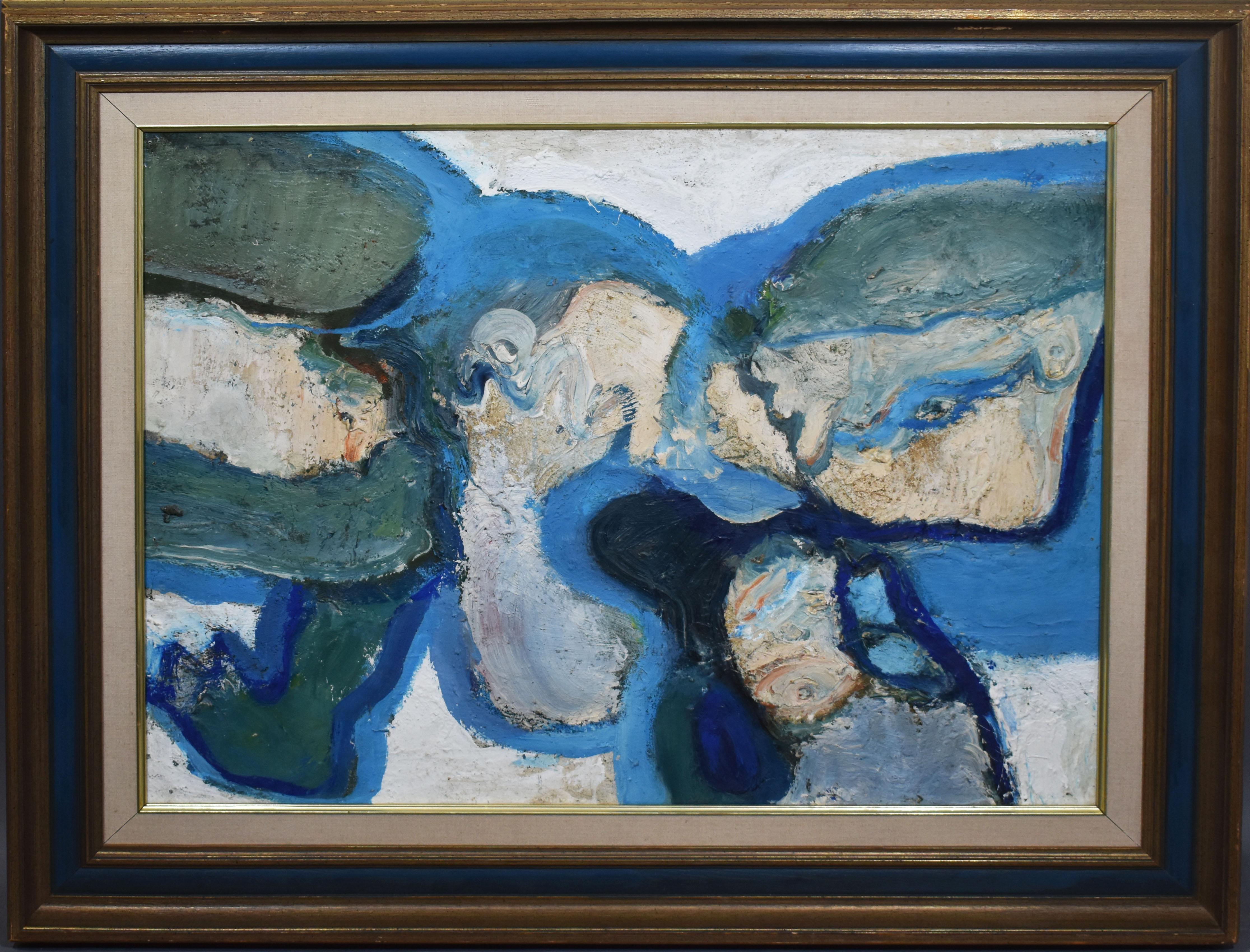 Dragutin Gute AVRAMOVSKI (1931-1986) Abstract Painting - MCM Abstract Seascape Ocean Study Original Vintage Oil Painting Macedonia