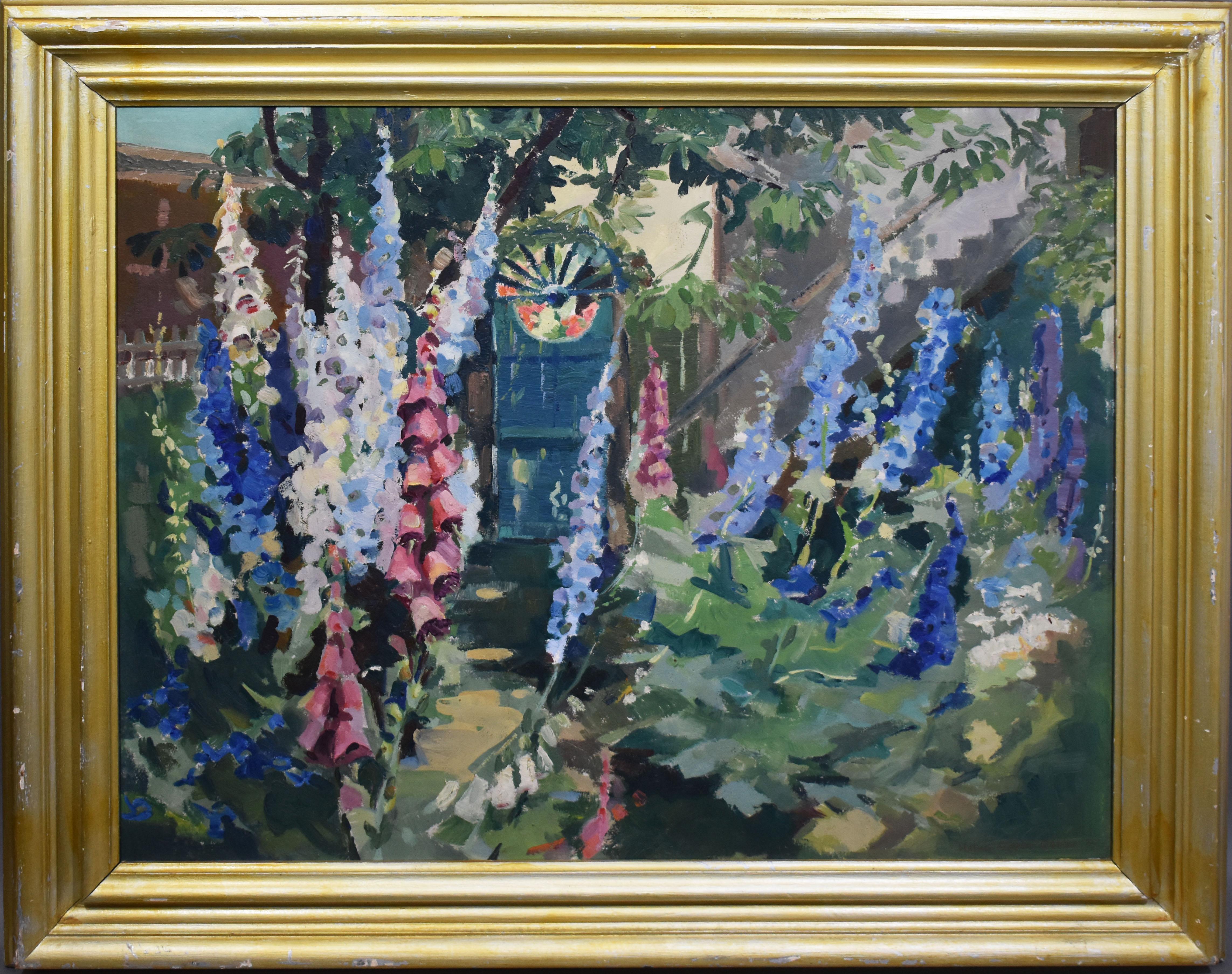 Helen Gapen Oehler Still-Life Painting - Antique Female American Impressionist Flower Garden Large Original Oil Painting