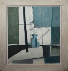 Vintage American Abstract Expressionist Industrial Landscape Signed Oil Painting