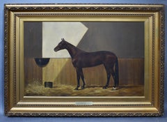 Antique American Sporting Art Horse Stable Portrait Oil Painting CB Fish 1888
