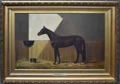 Antique American Sporting Art Horse Stable Portrait Oil Painting CB Fish 1888