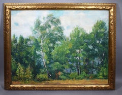 Antique American Impressionist Tree Study Signed Rare Landscape Oil Painting
