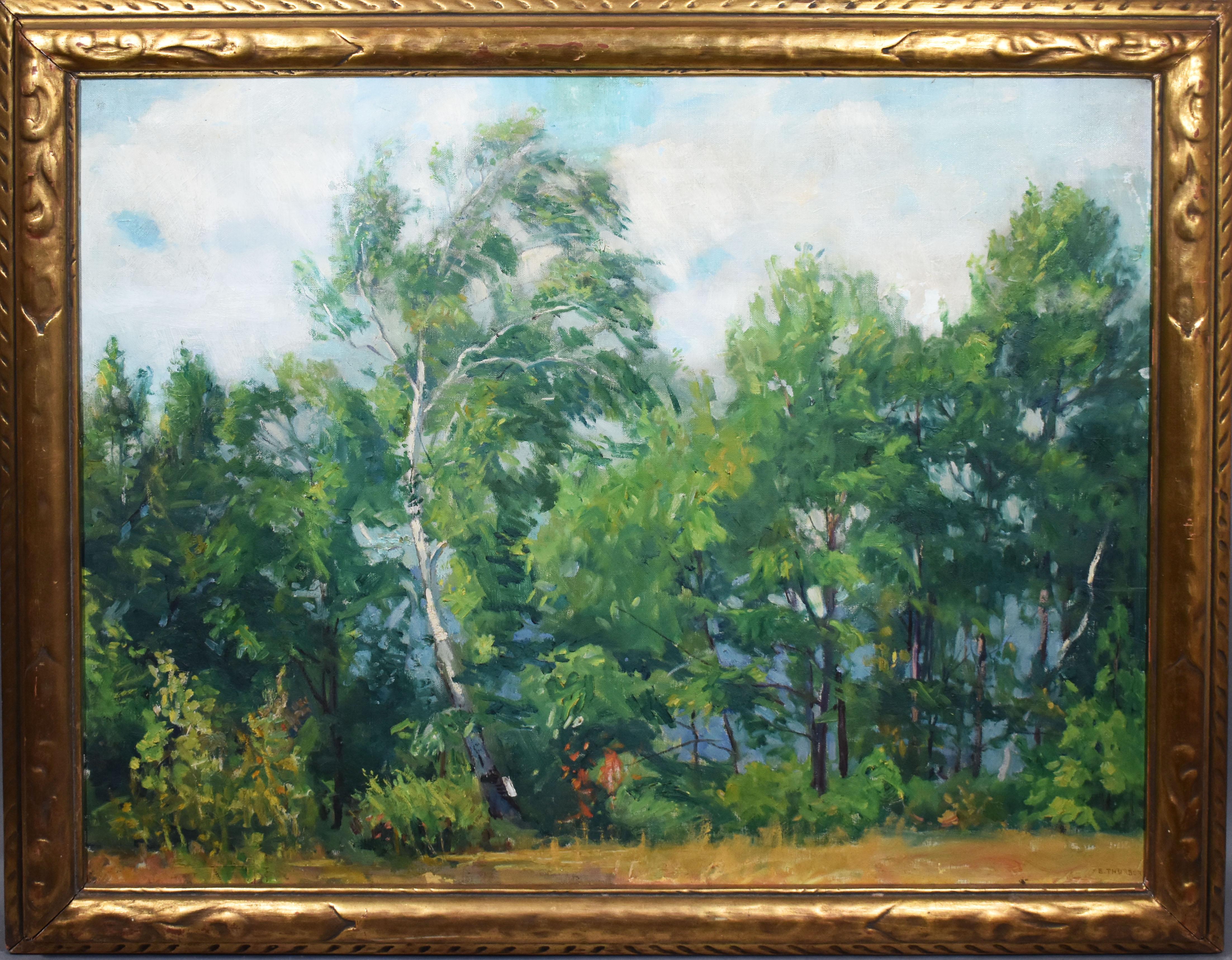 Edna Thurber Landscape Painting - Antique American Impressionist Tree Study Signed Rare Landscape Oil Painting 