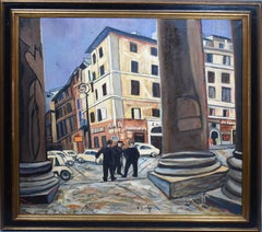 francis spitzer Antique American Modernist Cityscape Signed Francis A.E. Spitzer Oil Painting