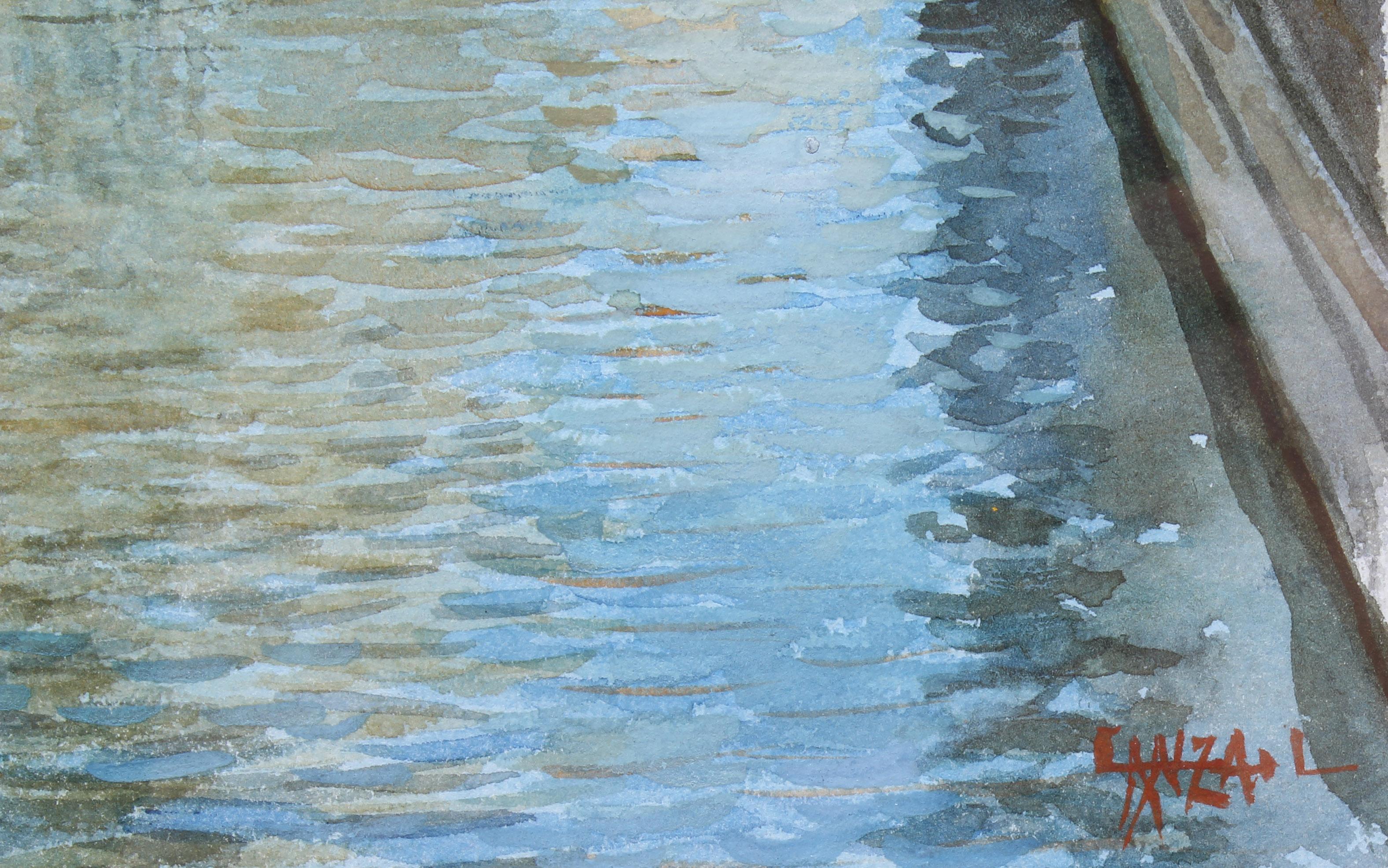 Gorgeous and detailed antique watercolor by well listed artist Luigi Vanza.  This wonderful piece depicts the very famous Venice location the Bridge of Sighs.

The Bridge of Sighs is a bridge in Venice, Italy. The enclosed bridge is made of white