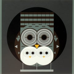 Charley Harper Mid Century Modern Owls lithograph screen print Family Stylized