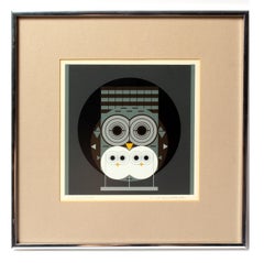Retro Charley Harper Mid Century Modern Owls lithograph screen print Family Stylized