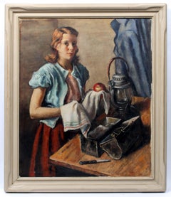 Oil Painting "Railroad Man's Daughter" Dated 1941 by Bertram Glover