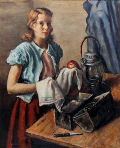 Oil Painting "Railroad Man's Daughter" Dated 1941 by Bertram Glover