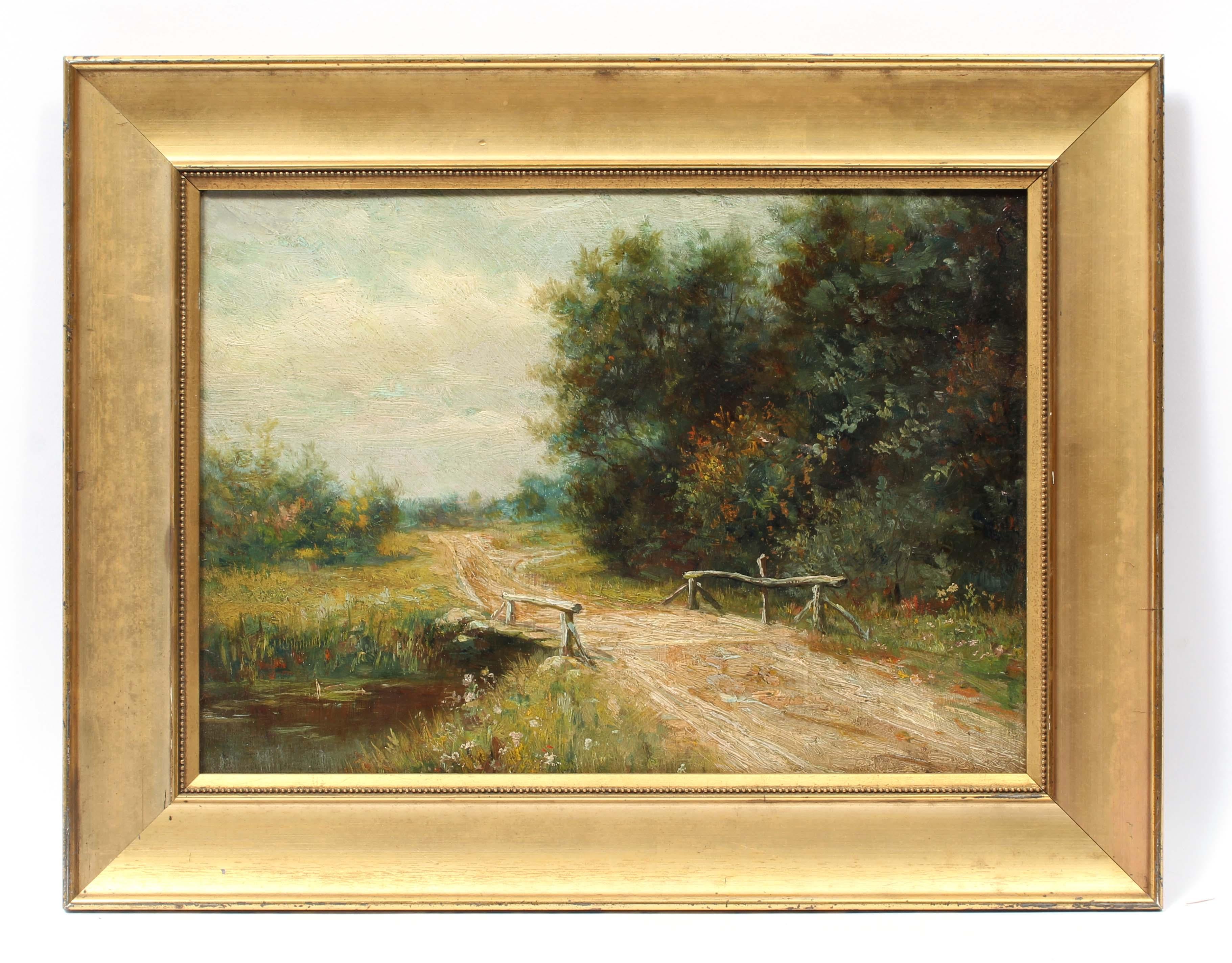 Burr Nicholls Landscape Painting - Antique American Impressionist Oil on Board Burr H. Nicholls 19th Centtury