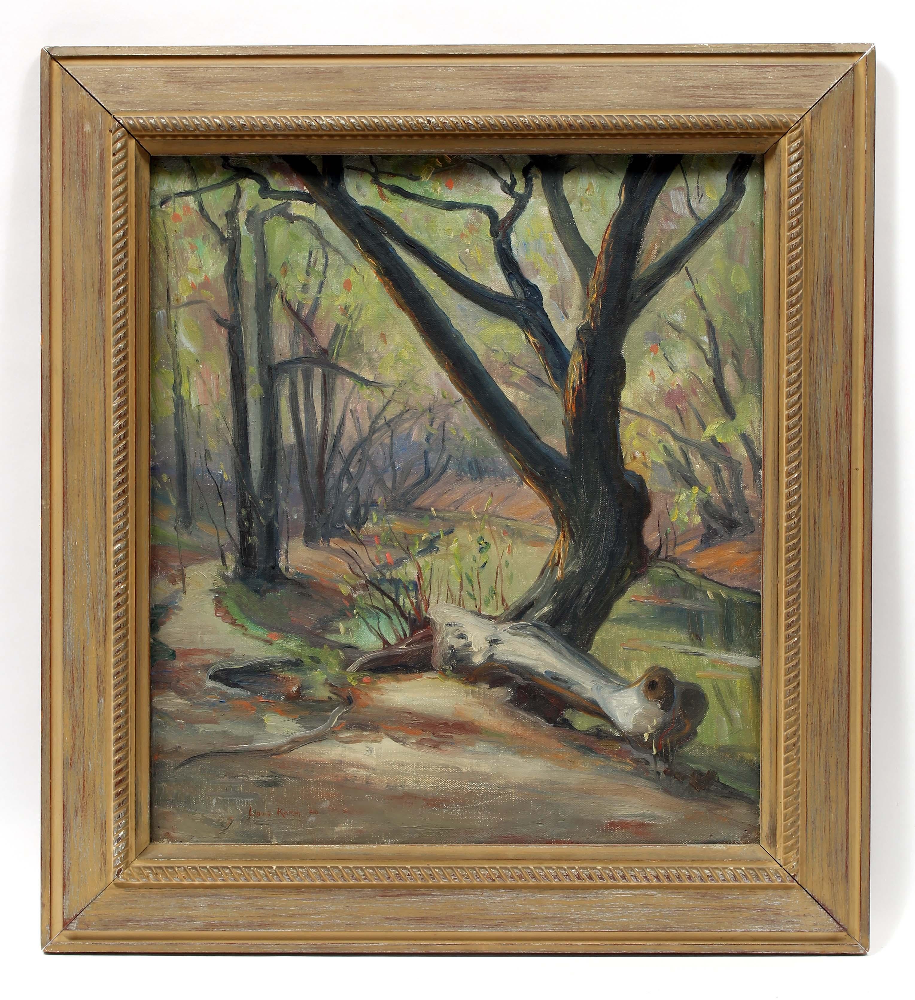 Louis Philippe Kamm Landscape Painting - French Impressionist oil painting Caldwell Woods Chicago Plein Air Original 1940