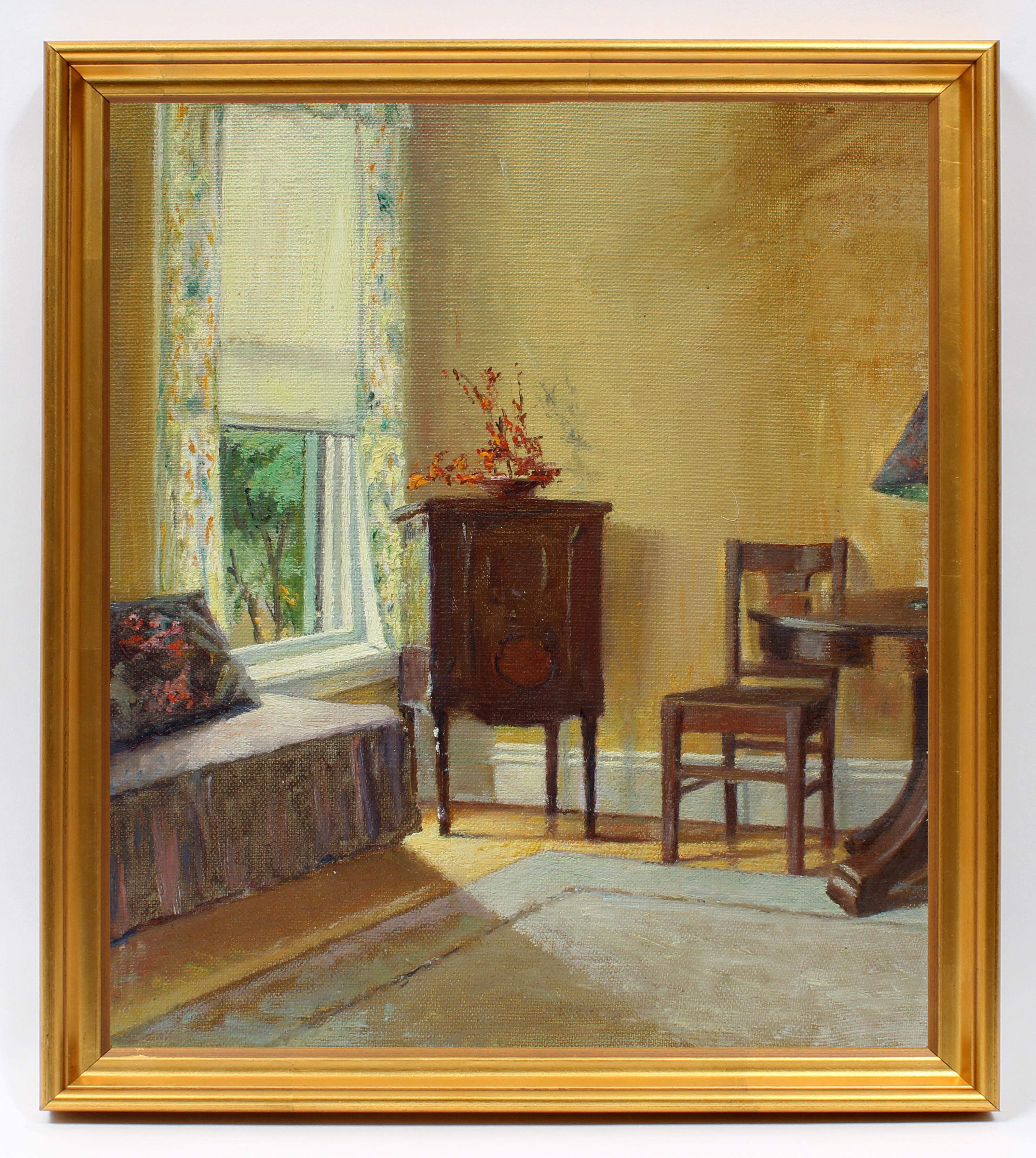 Sallie Van Horn Interior Painting - Antique American Oil Painting Interior Framed Rare 19th Century New York Jersey