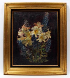 Antique American Oil Painting Floral Still Life Nan Watson New York Scotland