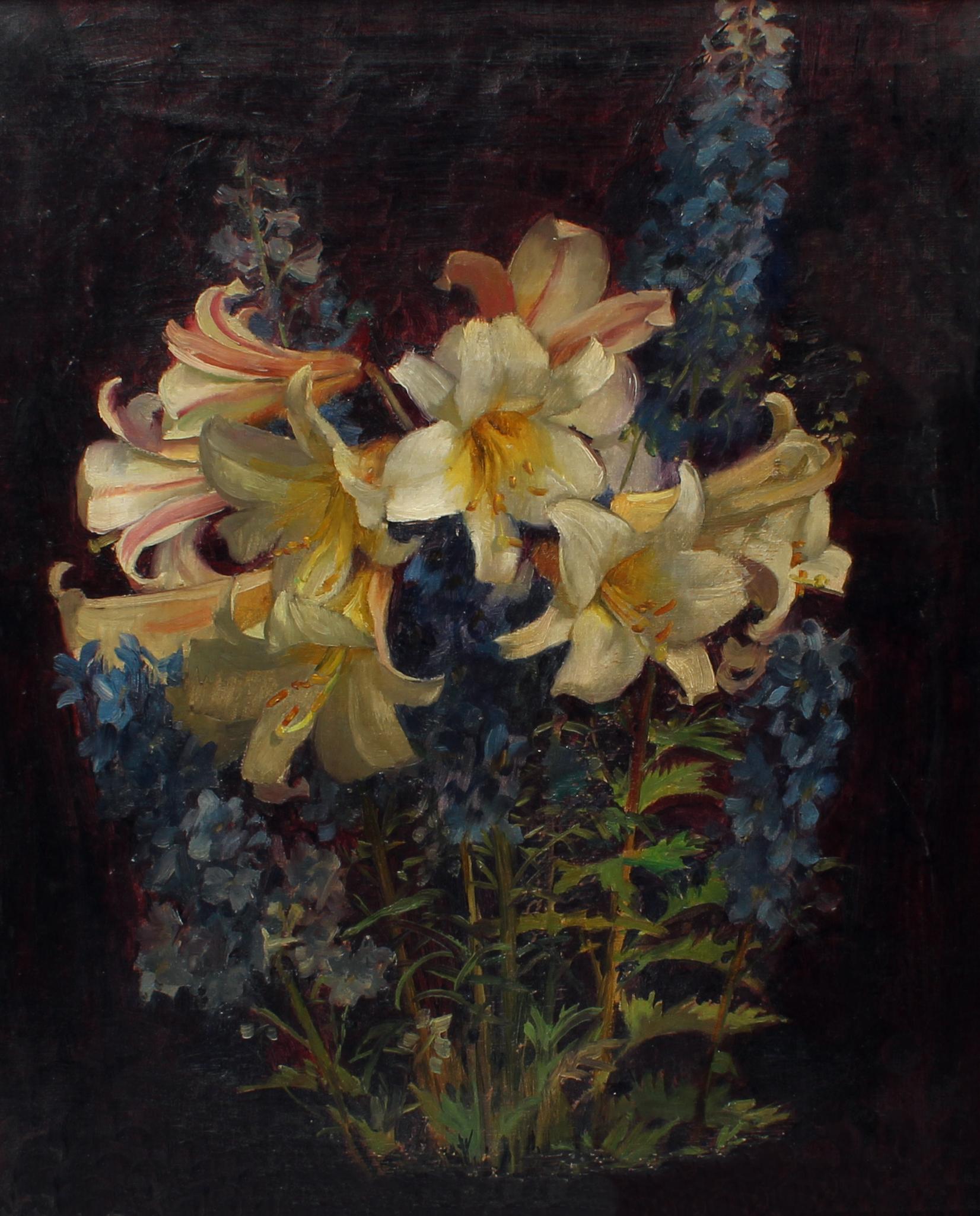 Antique American Oil Painting Floral Still Life Nan Watson New York Scotland 1