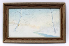 Antique American Impressionist Minimalist Painting Snow scene Framed Listed