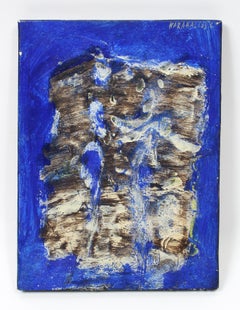 Constantin Karahalios Peinture à l'huile expressionniste abstraite Bleu 1960 Milieu du Siècle