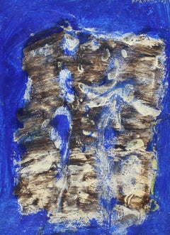 Constantin Karahalios Abstract Expressionist Oil Painting Blue 1960 Mid Century