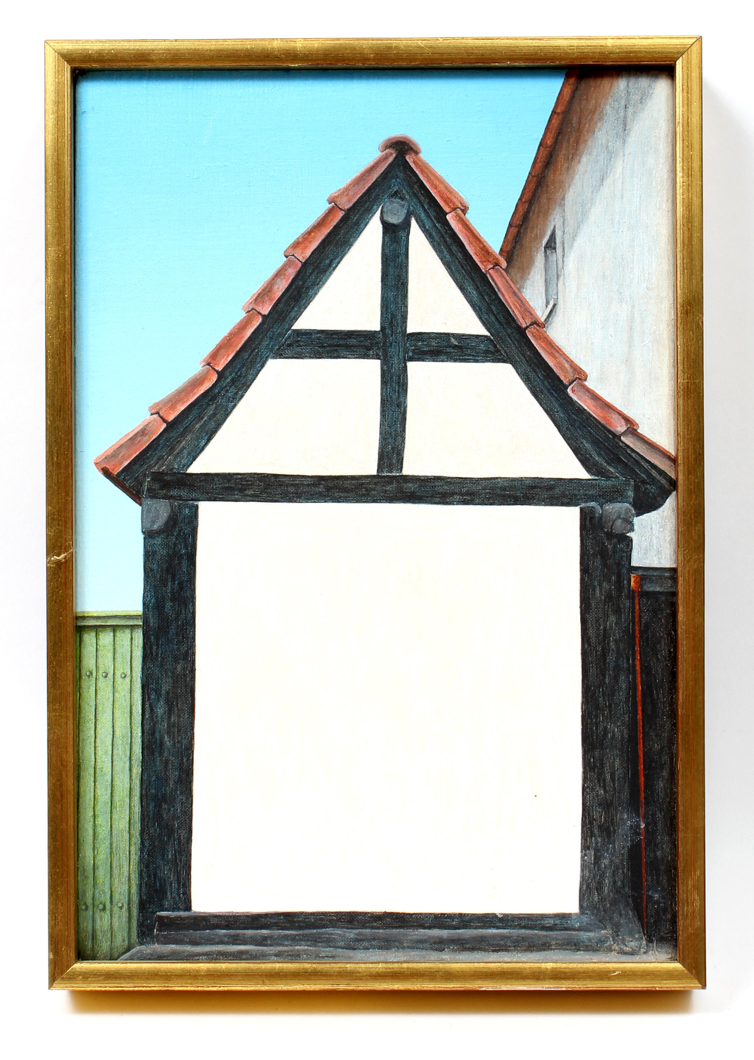 Stefan Bergmann Figurative Painting - Minimalist Painting House Polish Bergmann B&W Mid Century 1973 Gallery Label