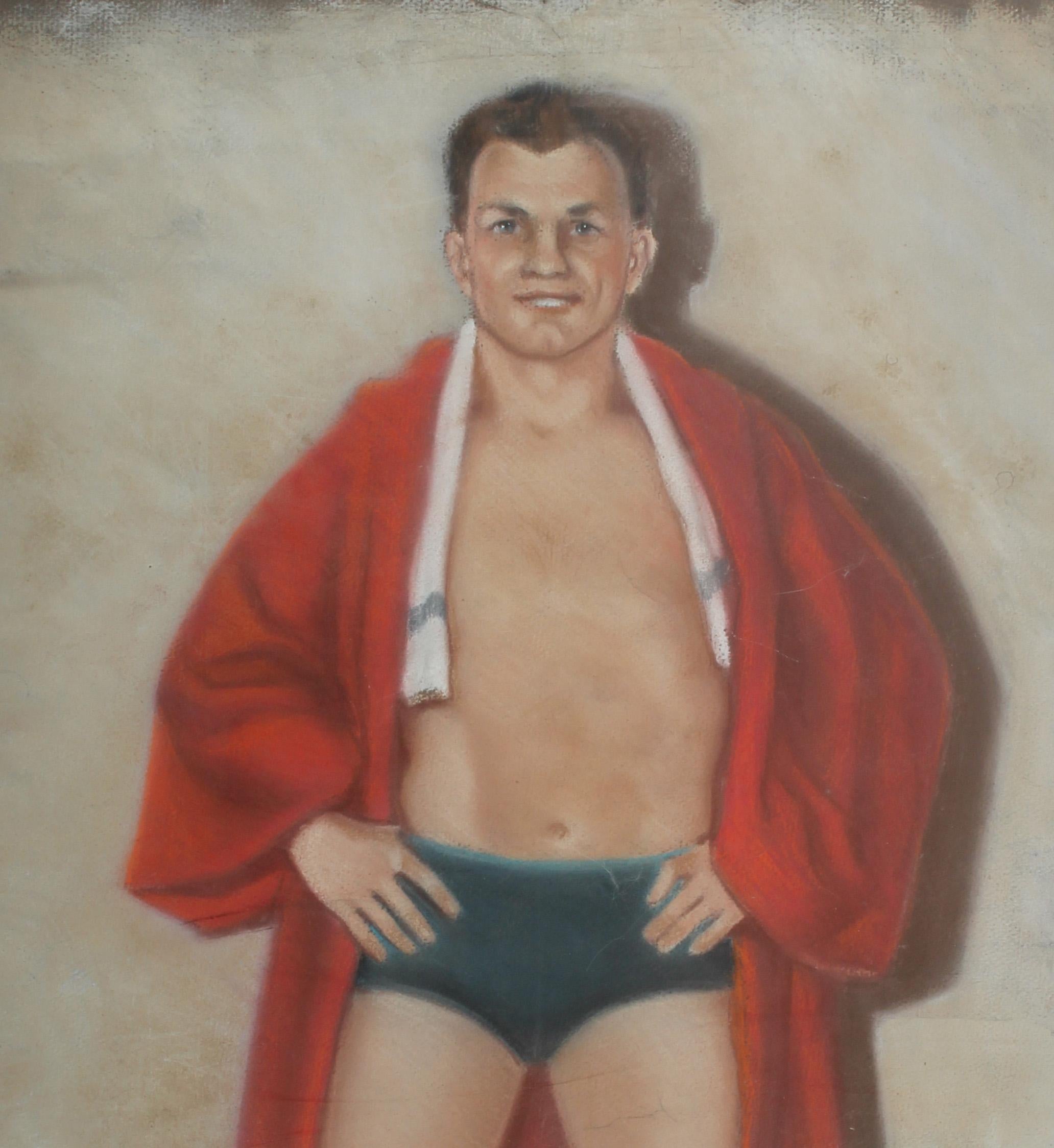 Fantastic Ashcan School Portait Boxer 19th Century Framed American NYC Sporting - Beige Figurative Art by Unknown