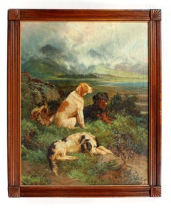 Major Sporting Dogs Oil Painting Listed Artist England Landscape Framed UK 19th