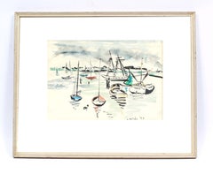 Modernist American Painting Nantucket 1959 Minimalist Framed Boat Lake 