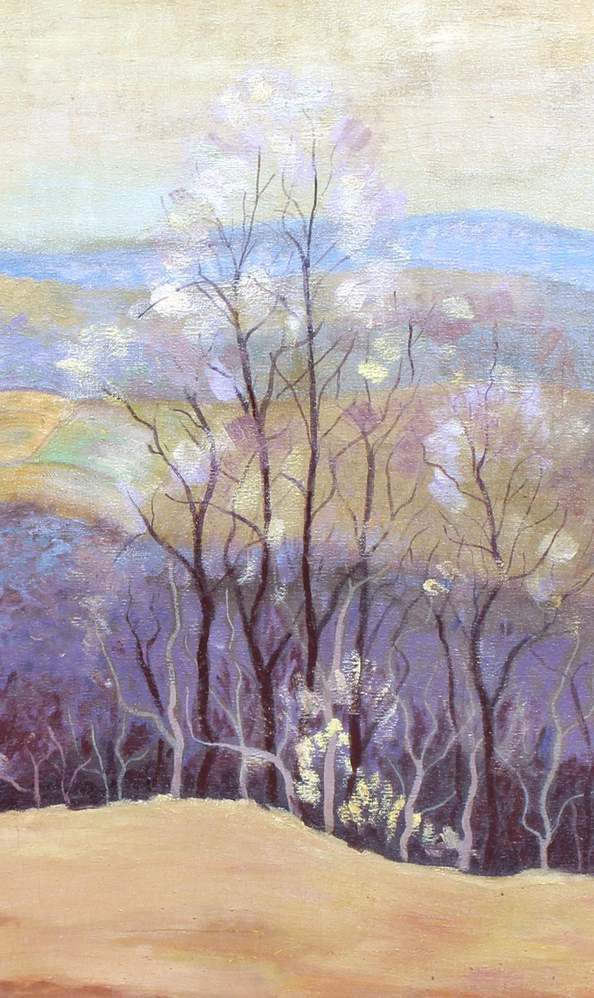 Ancienne peinture à l'huile impressionniste américaine moderne d'un paysage, encadrée, New York - Beige Landscape Painting par John R. Nichol