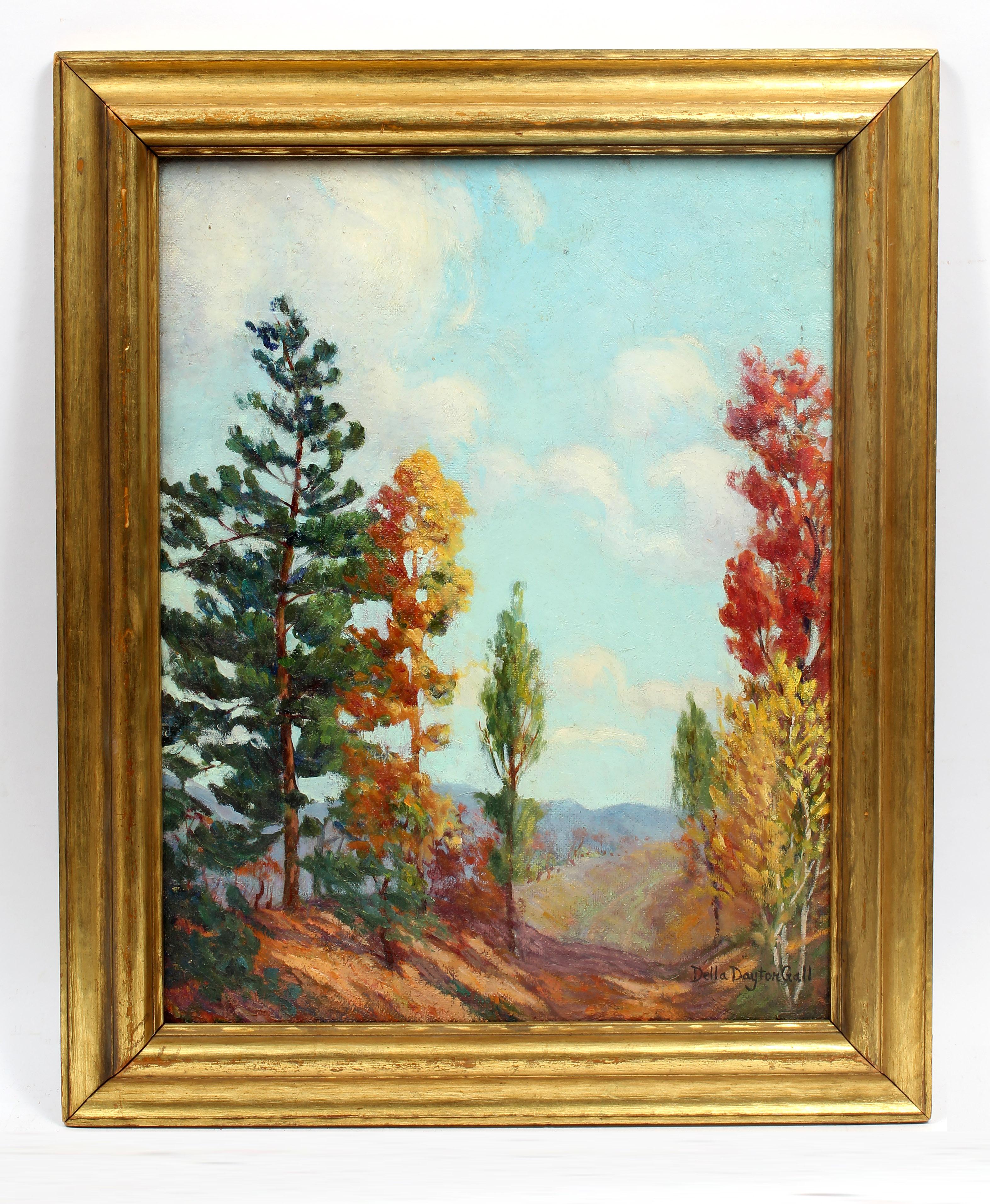 Della Dayton Gall Landscape Painting - Antique American Oil Painting Female Artist New York Framed Fall Beauty 1920