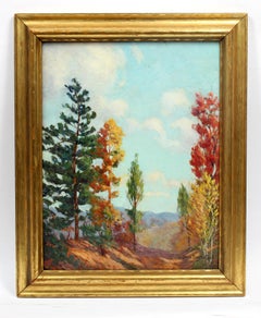 Antique American Oil Painting Female Artist New York Framed Fall Beauty 1920