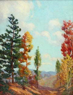 Antique American Oil Painting Female Artist New York Framed Fall Beauty 1920