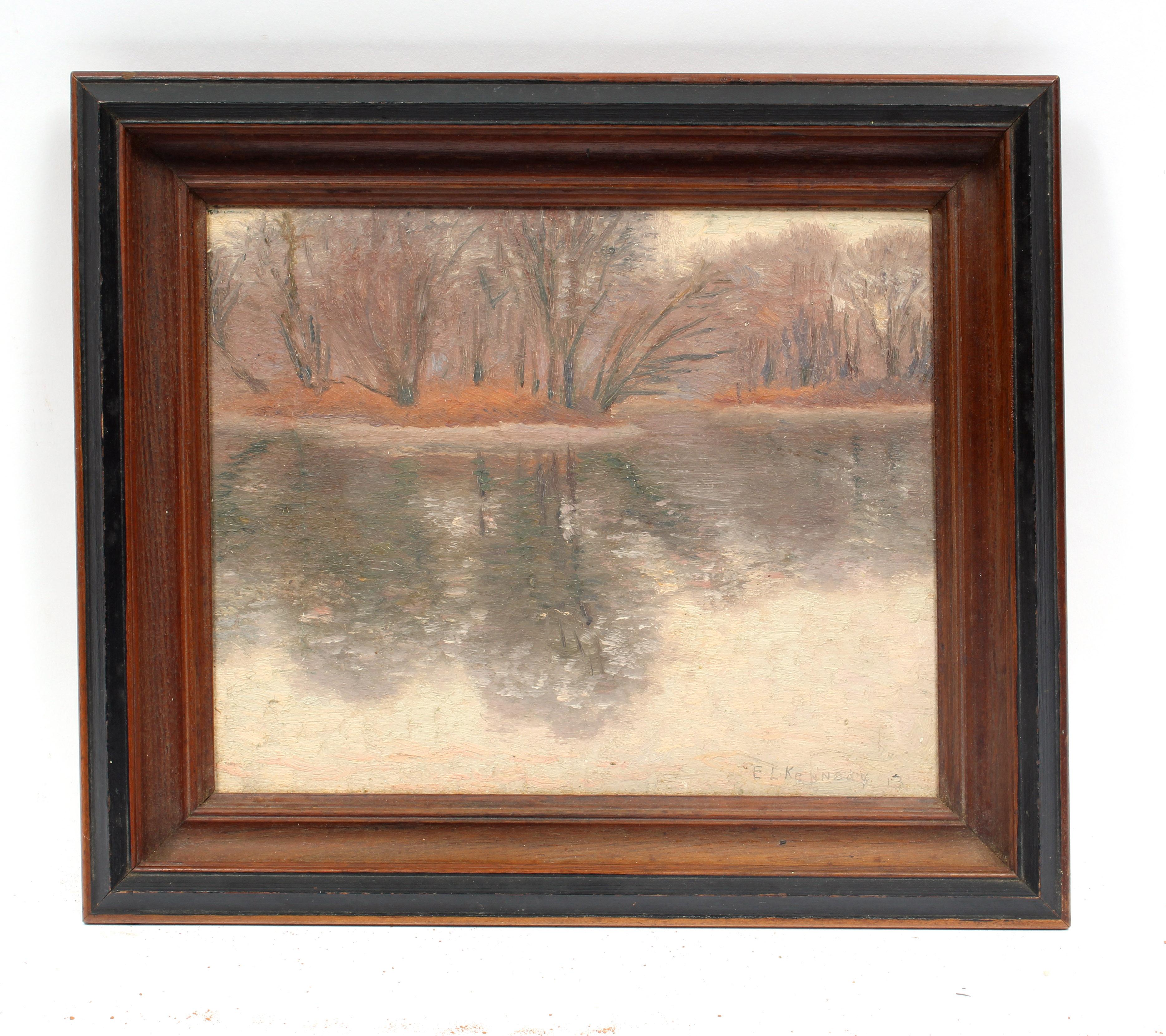 Edward L Kennedy Landscape Painting - Antique American Oil Painting Reflections Impressionist Frame Thousand Islands