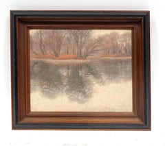 Antique American Oil Painting Reflections Impressionist Frame Thousand Islands