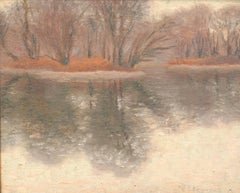 Antique American Oil Painting Reflections Impressionist Frame Thousand Islands