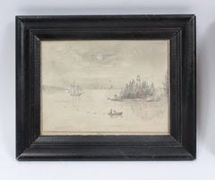 Pair of Antique original American Hudson River School drawings 1881 Framed