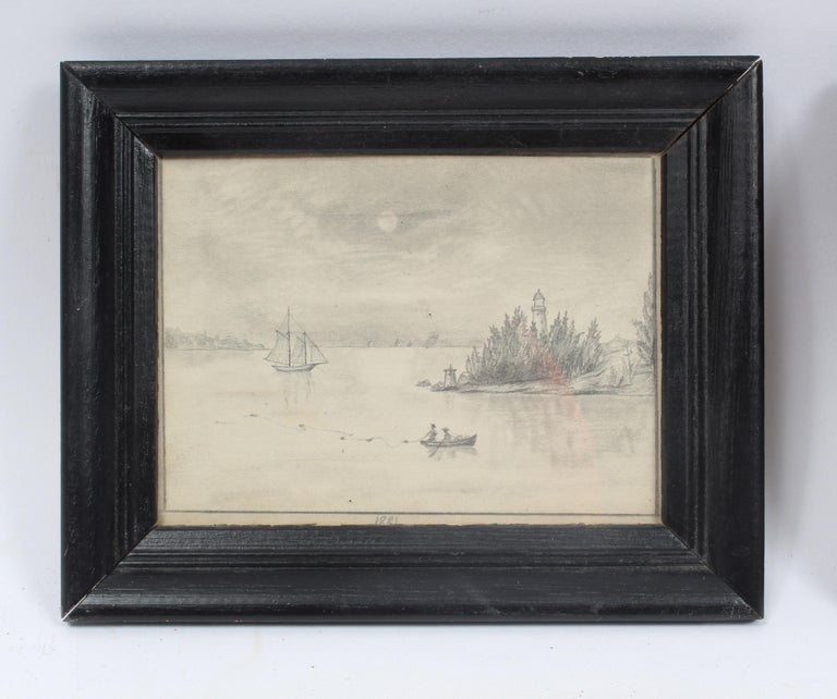 Pair of Antique original American Hudson River School drawings 1881 Framed - Art by Unknown