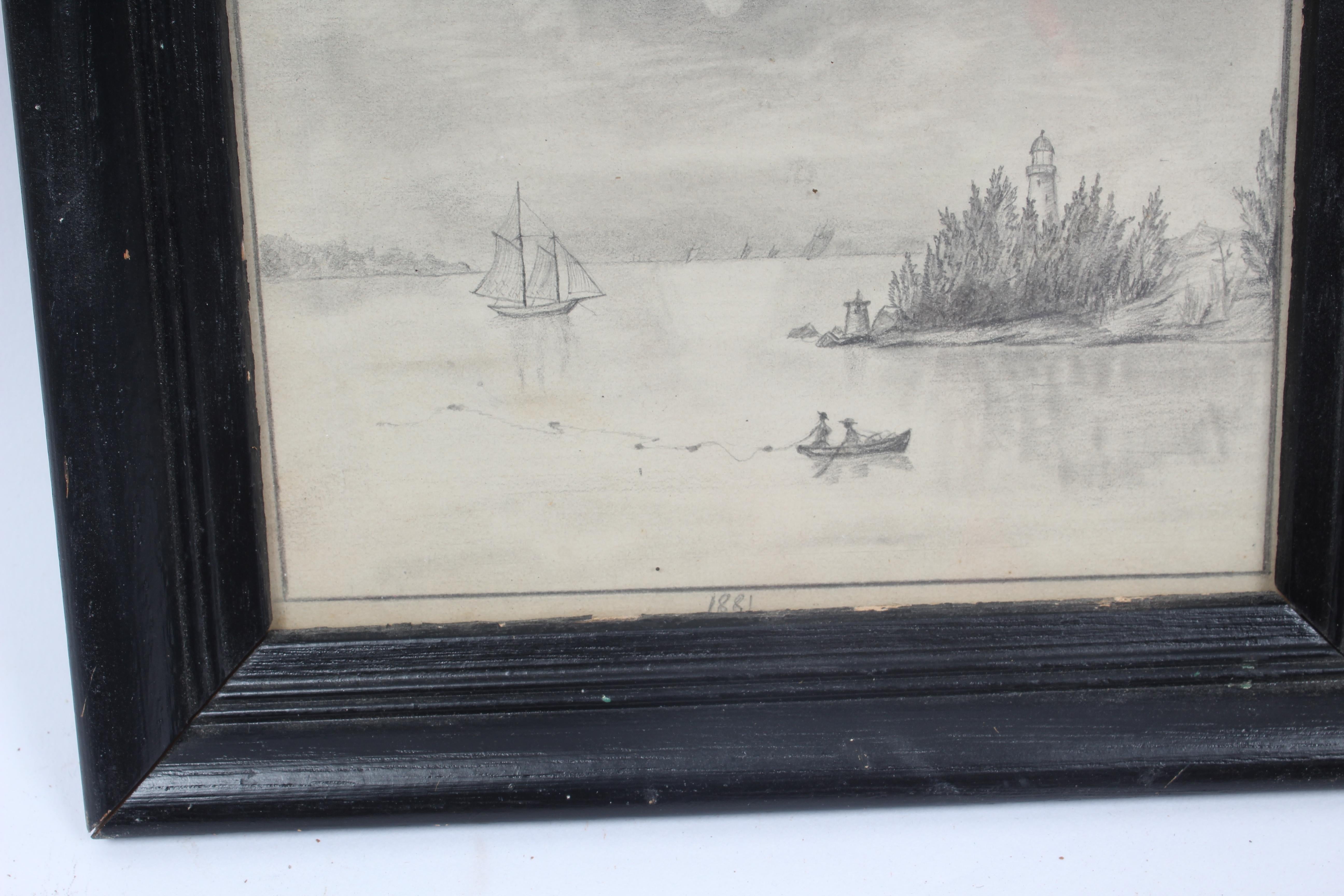 Pair of Antique original American Hudson River School drawings 1881 Framed For Sale 3