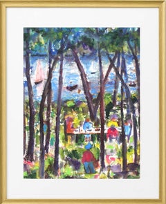 Aquarell Gemälde American Modern Impressionist Landschaft gerahmt 1940 bunt