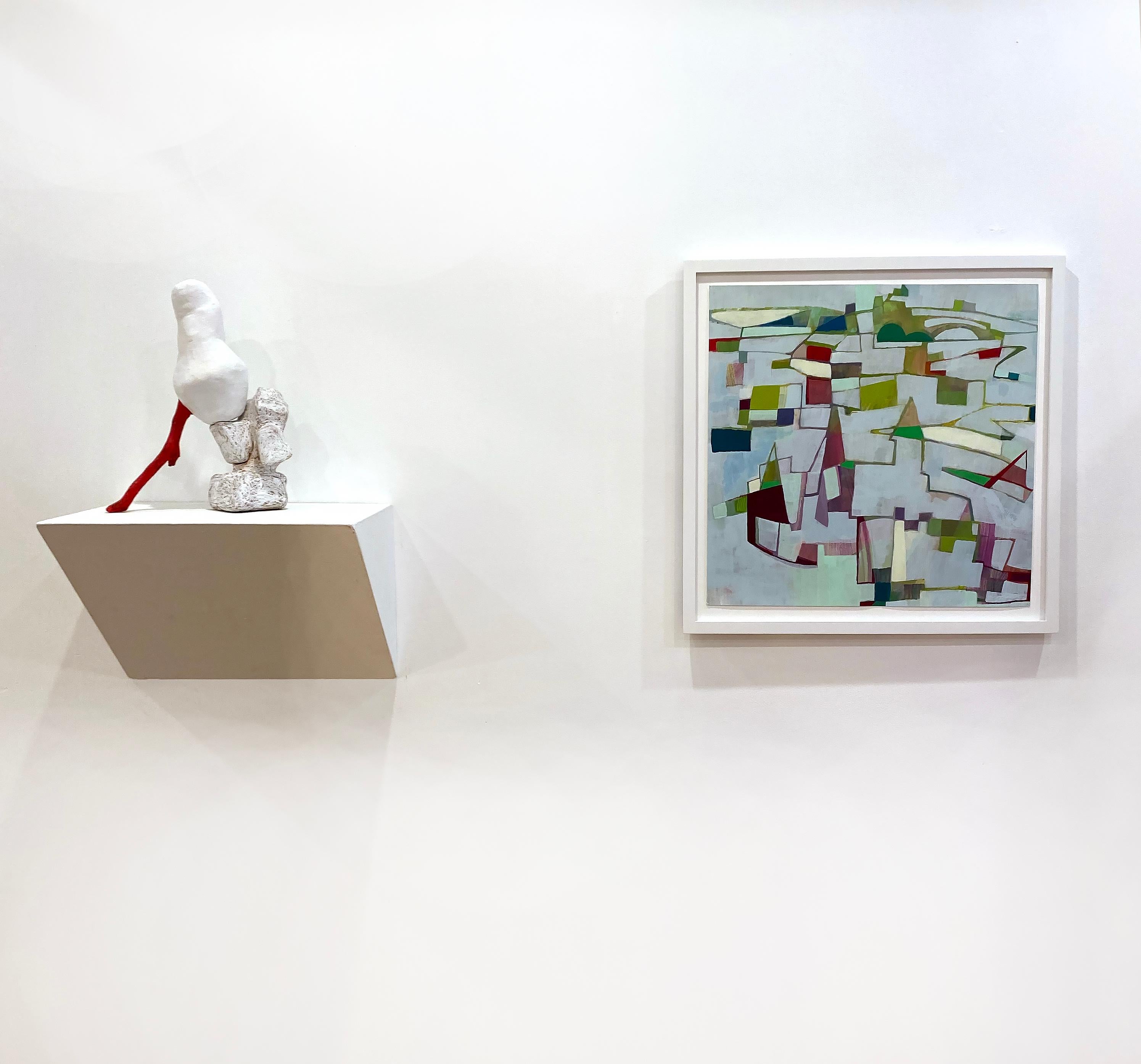 Peinture de paysage lumineuse et colorée encadrée à la gouache, exposition d'art moderniste abstraite de New York - Art de Sandy Litchfield