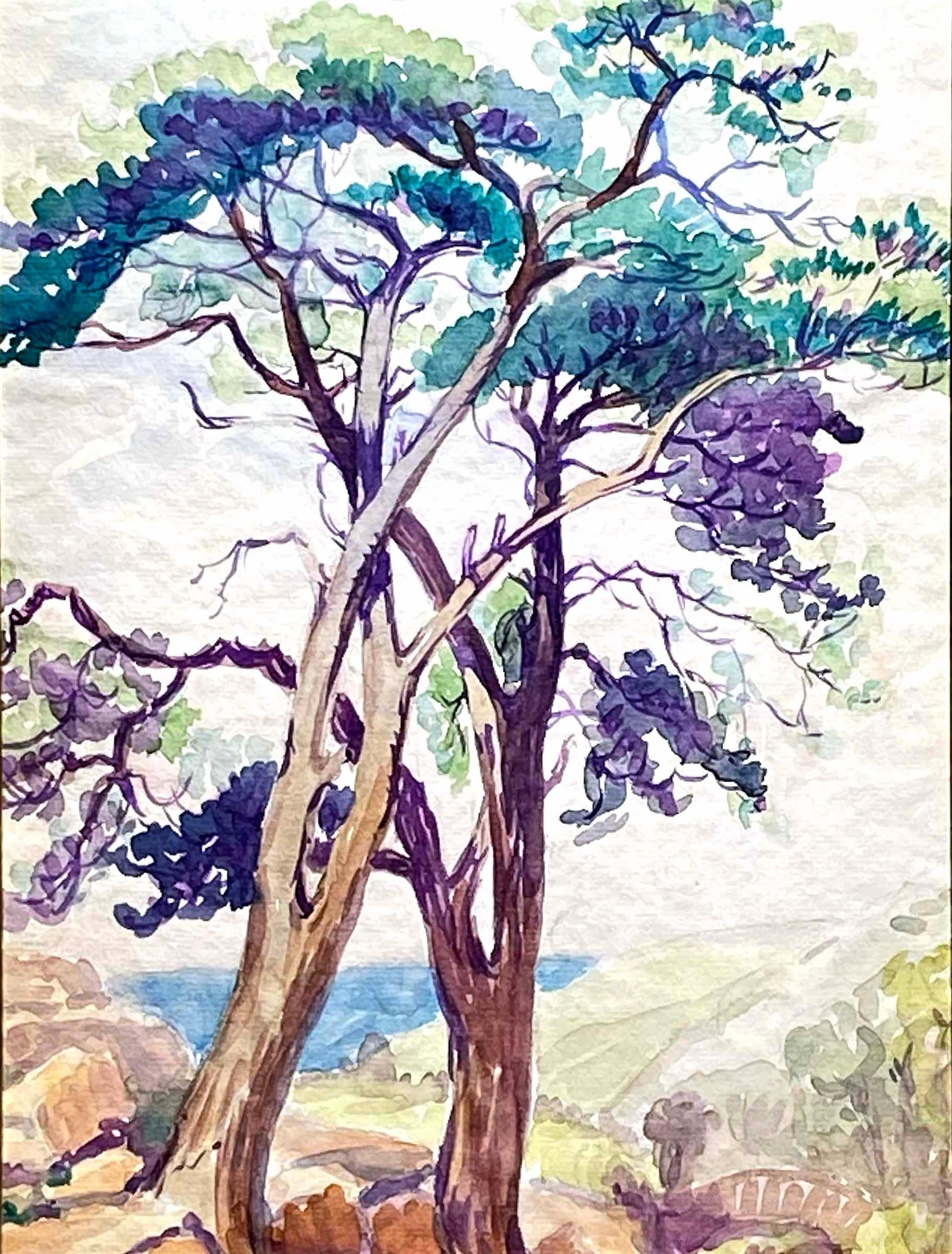 Kalifornien Impressionist Landschaft Gemälde gerahmt 19. Jahrhundert Seltene Lila (Amerikanische Moderne), Art, von Unknown