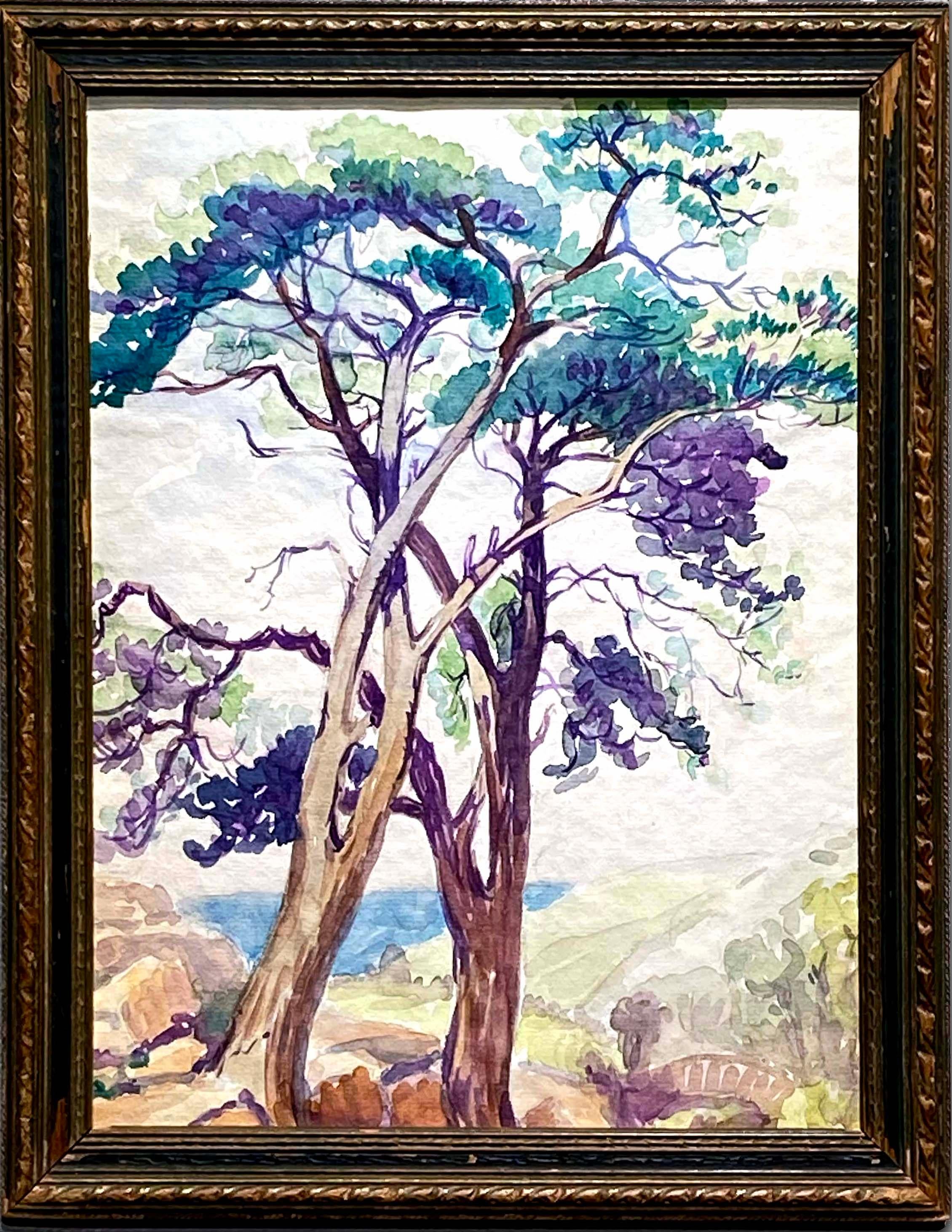 California Impressionist Landscape Painting Framed 19th Century Rare Purple - Art by Unknown