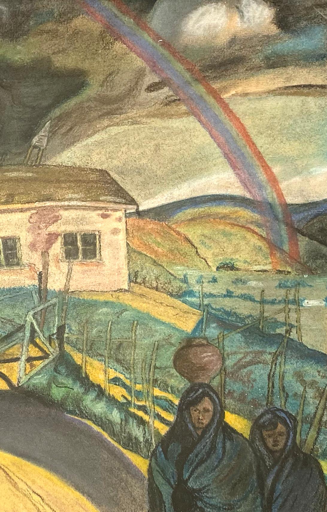 Signiertes modernistisches europäisches Regenbogen-Stadtbild, Originalrahmen, 19. Jahrhundert (Moderne), Painting, von Unknown