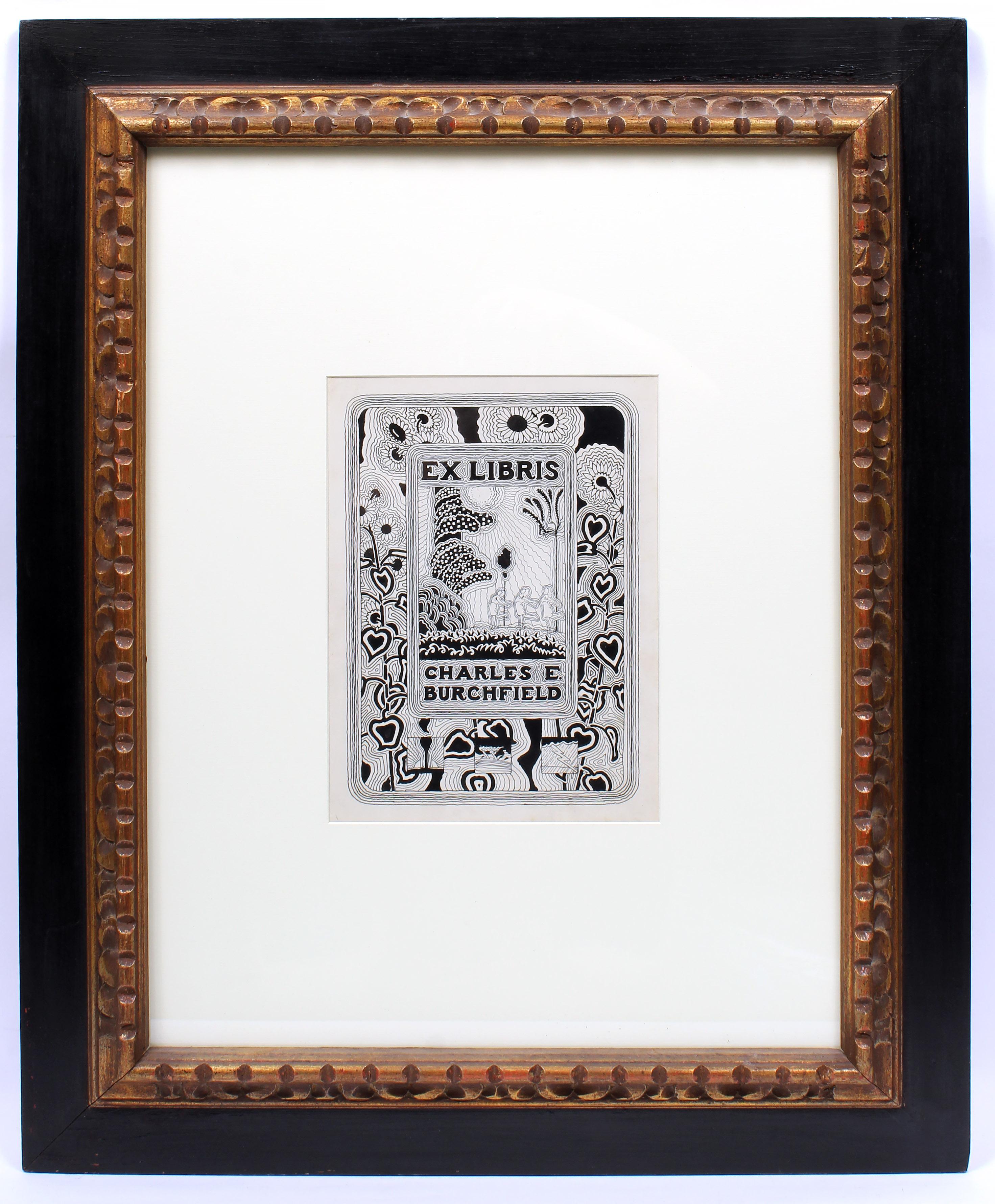 Rara plancha de libro de dibujos de Charles Burchfield Rara plancha de libro de dibujos en blanco y negro enmarcada en un museo - Art de Charles E. Burchfield