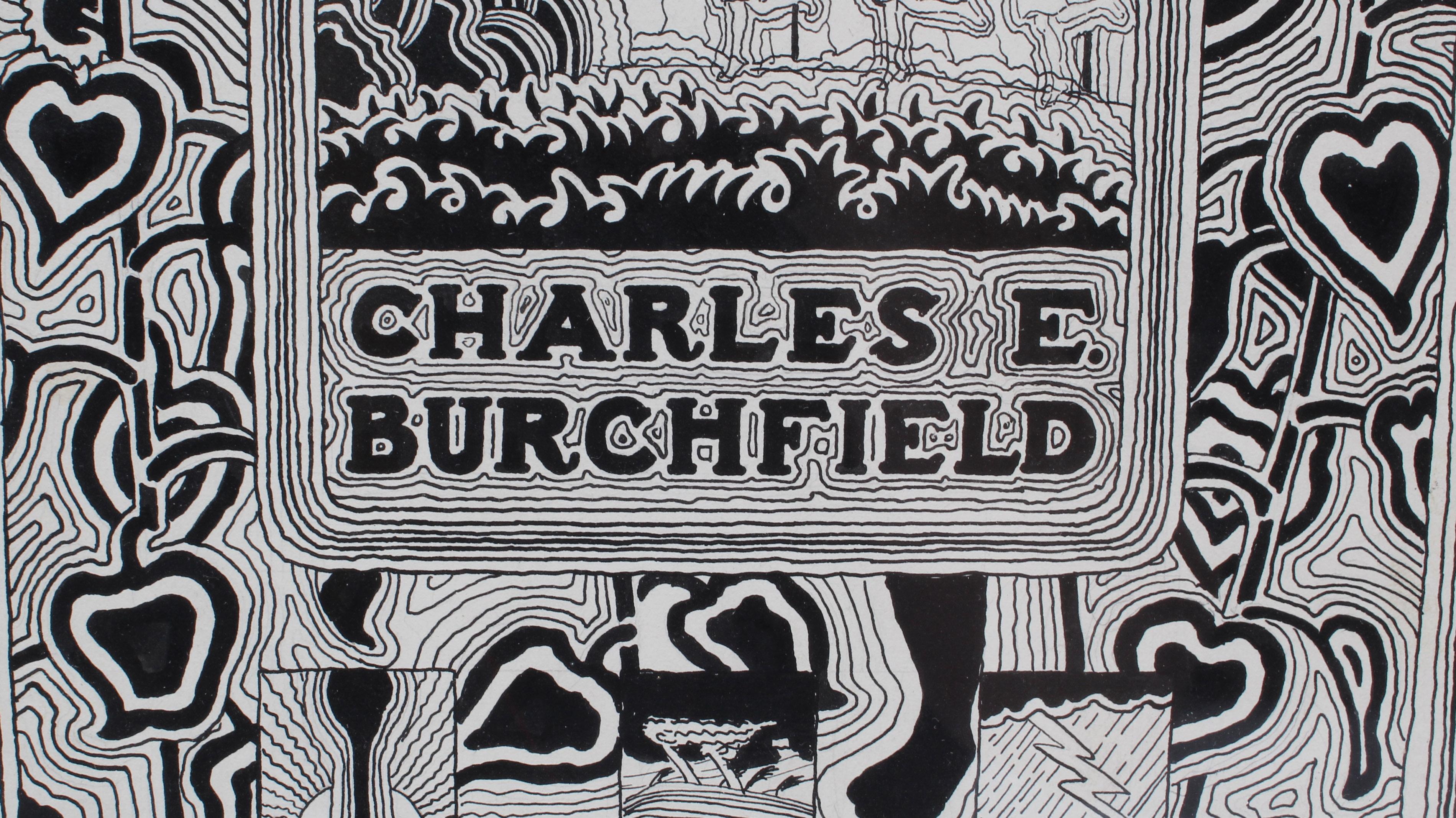 Rara plancha de libro de dibujos de Charles Burchfield Rara plancha de libro de dibujos en blanco y negro enmarcada en un museo - Figurative Art Gris de Charles E. Burchfield