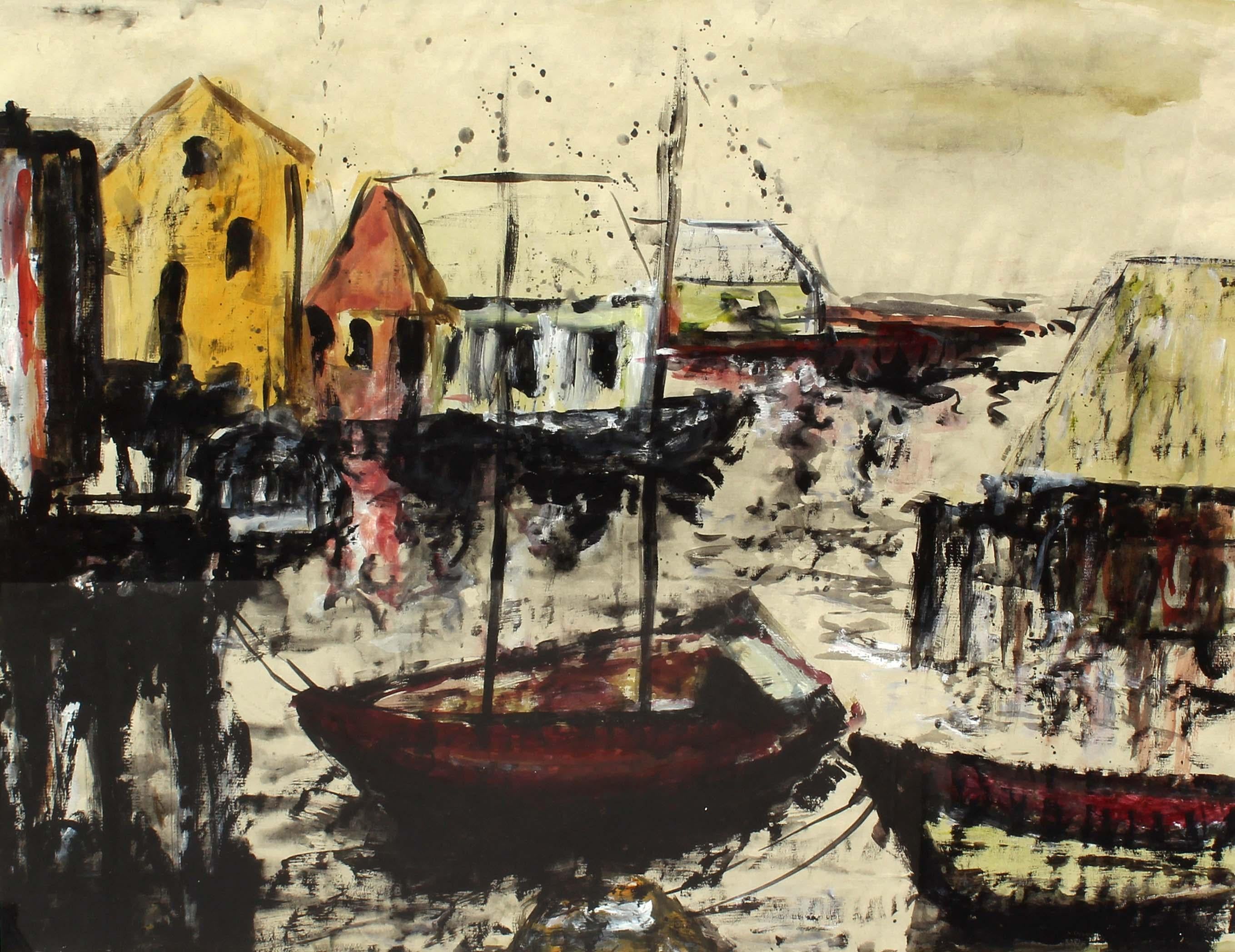 Aquarellmalerei Amerikanische Moderne Malerei Gloucester Harbor Künstlerin im Angebot 1