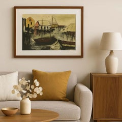 Watercolor Painting American Modern Painting Gloucester Harbor Female Artist