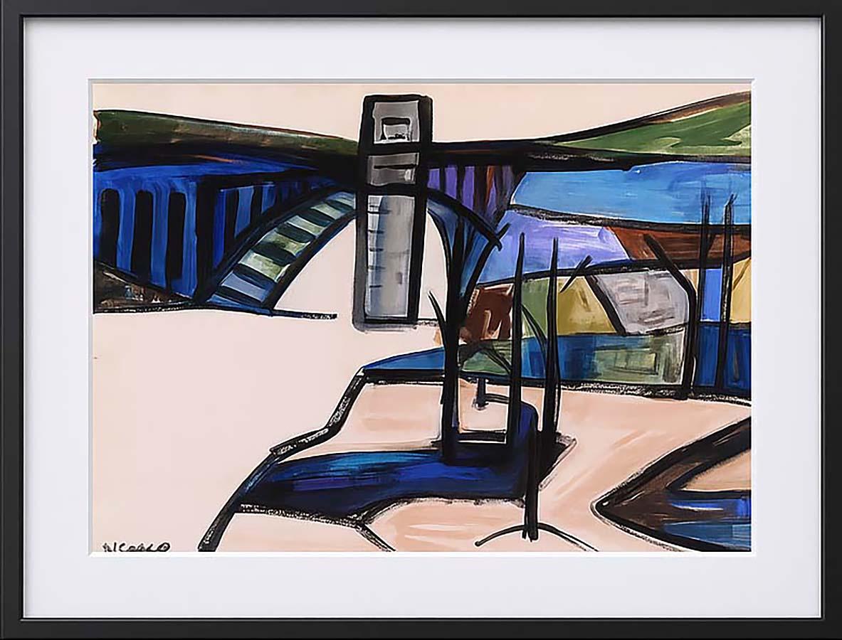 Aquarell Malerei American Modern Painting Bridge Harbor Weibliche Künstlerin 1950