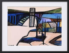 Aquarell Malerei American Modern Painting Bridge Harbor Weibliche Künstlerin 1950