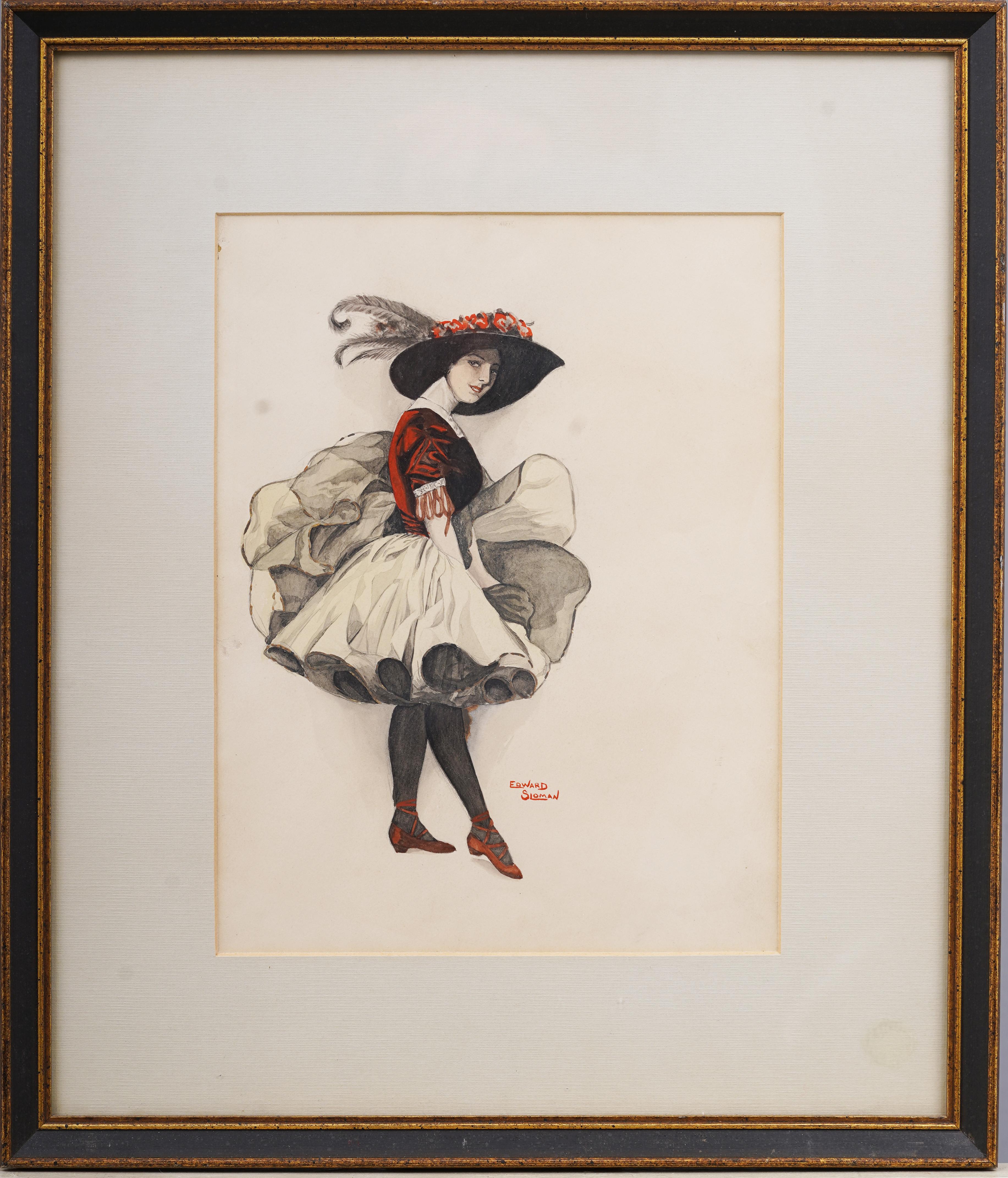 Antique English-American Edward Sloman Silent Film Costume Sketch