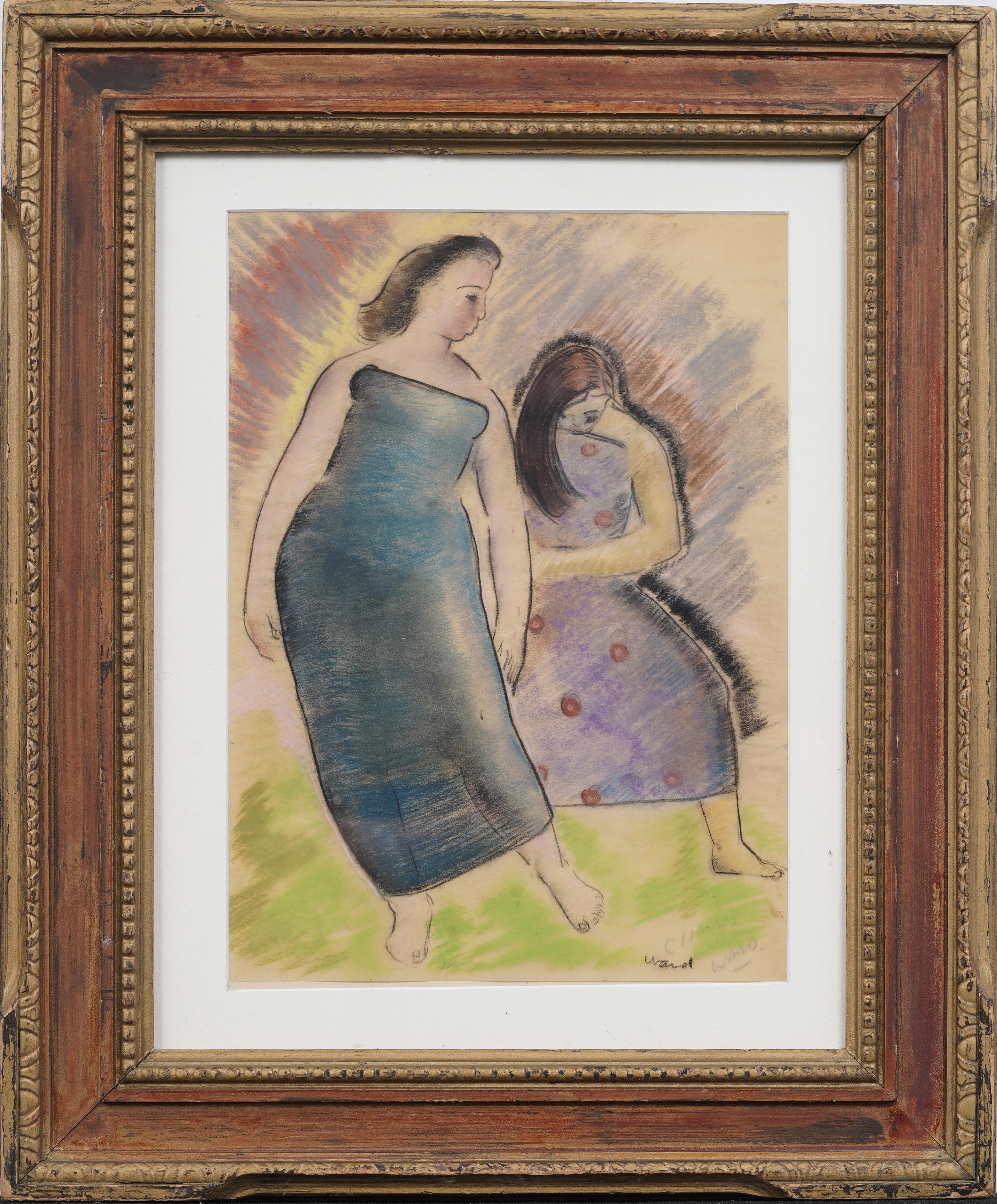 Antique American WPA Figurative Pastel Drawing